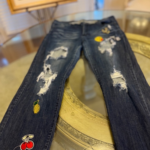 Machine Pour Neuf Mode Distressed Jeans Women's 20 Patch Denim Embellished Boho - Picture 2 of 13